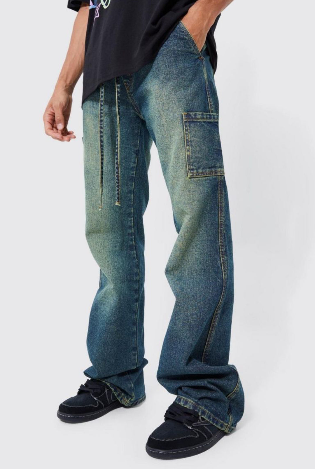 BOOHOOMAN Tall Relaxed Baggy Flare Elasticated Jeans