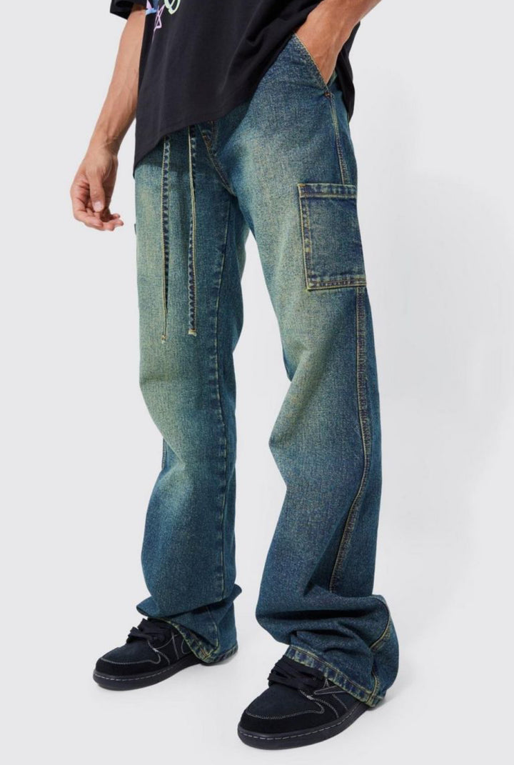 BOOHOOMAN Tall Relaxed Baggy Flare Elasticated Jeans