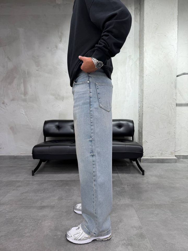 Difransel baggy jeans in stone wash blue