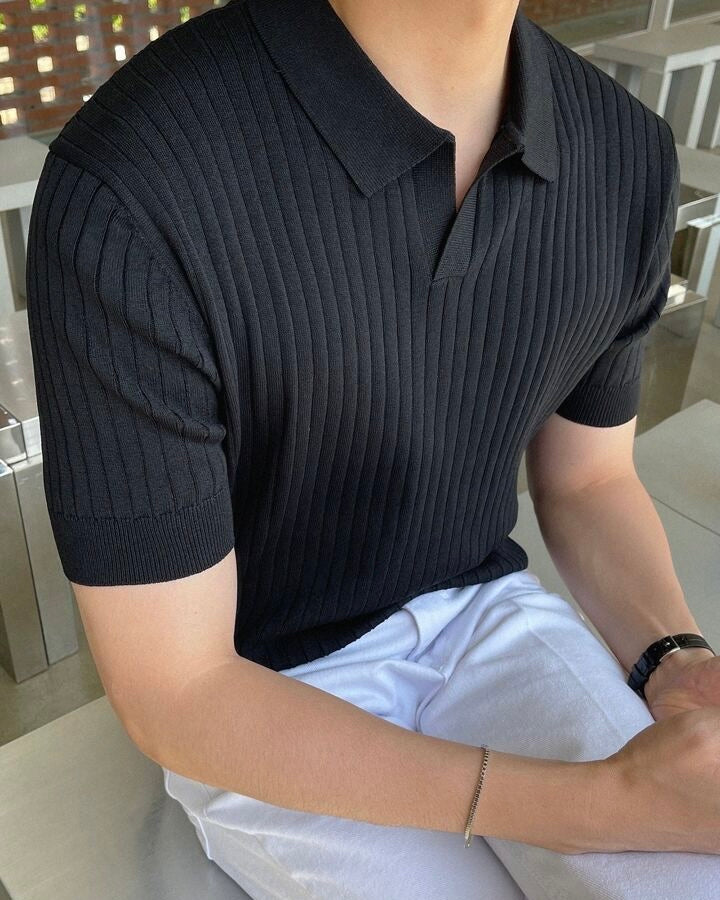 Knit Short Sleeved Slim Fit Polo Shirt black