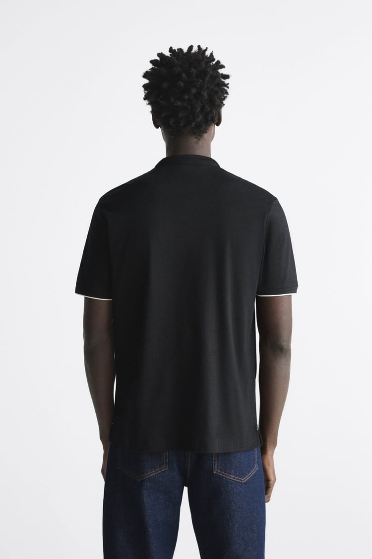 ZARA POLO SHIRT WITH MERCERISED FINISH BLACK