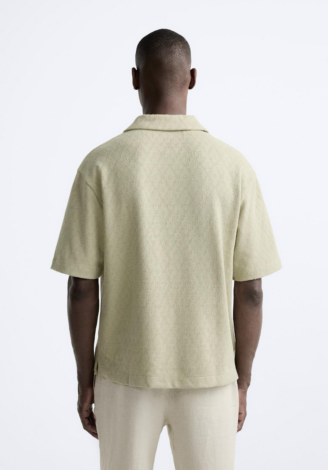 ZARA GEOMETRIC JACQUARD POLO WASHED GREEN