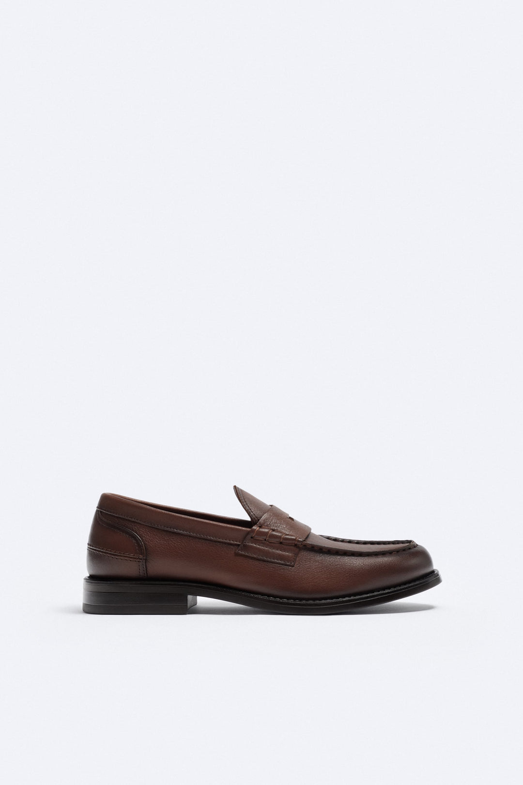 ZARA STRAP PENNY LOAFERS IN BROWN