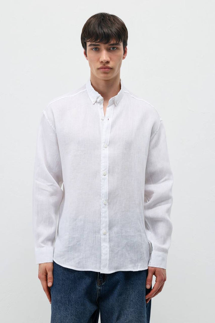 Vamos 100% Linen Oxford Shirt in white