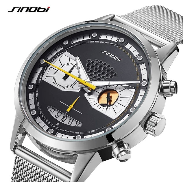 Sinobi Mens Casual Creative Watch in Silver/Black