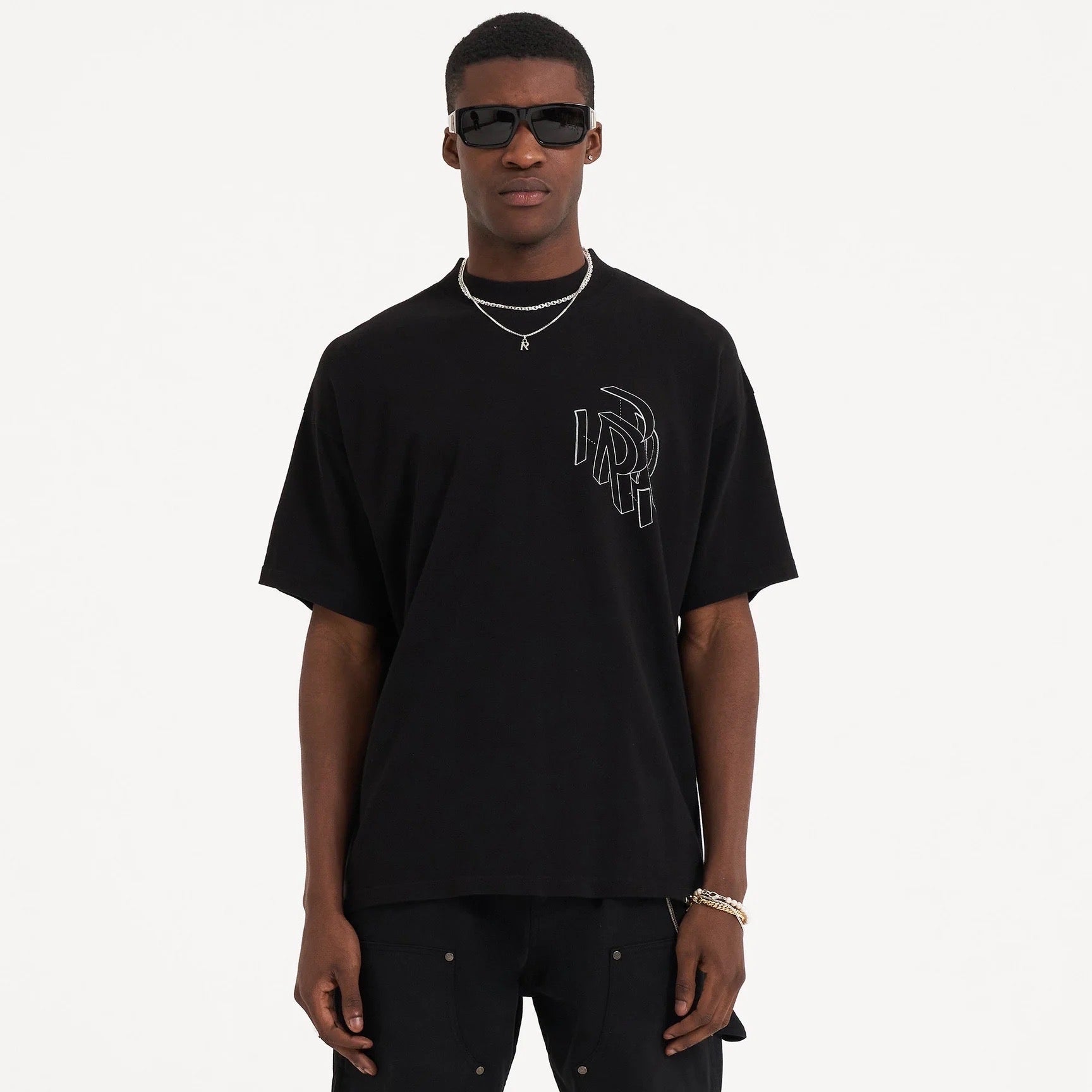 REPRESENT INITIAL ASSEMBLY OUTLINE T-SHIRT IN BLACK – Garmisland