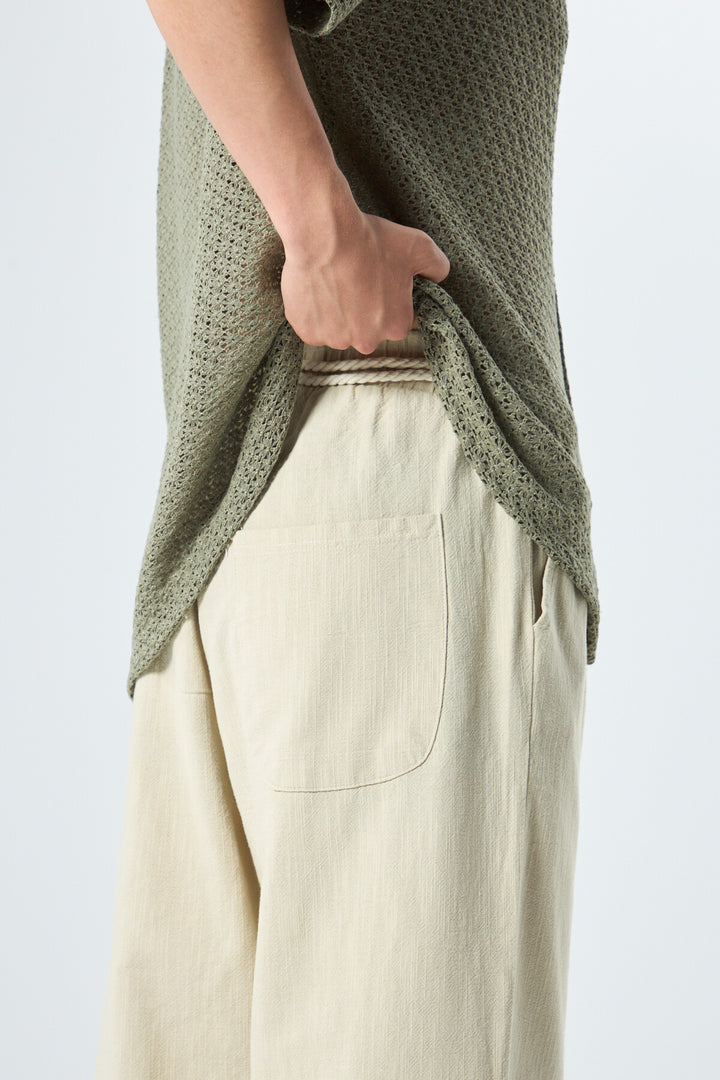 SPRUCE BELT DETAILED OVERSIZE LINEN TROUSERS STONE