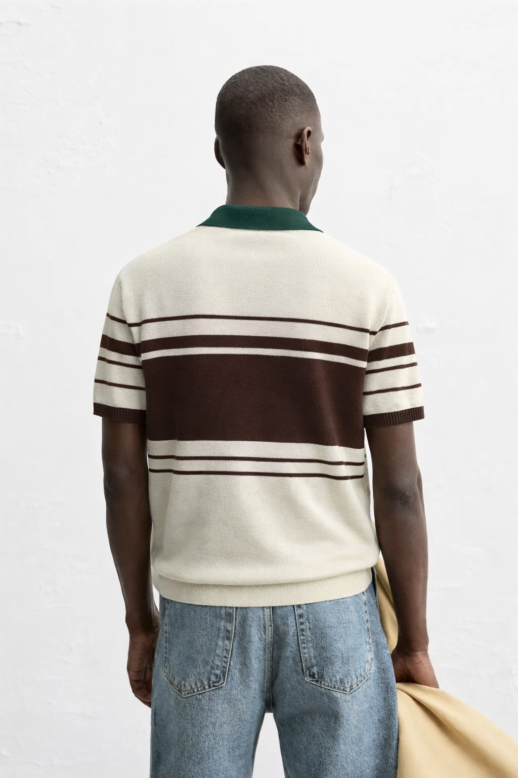 Garm Island Oversized Textured Knit Polo Shirt in brown/white
