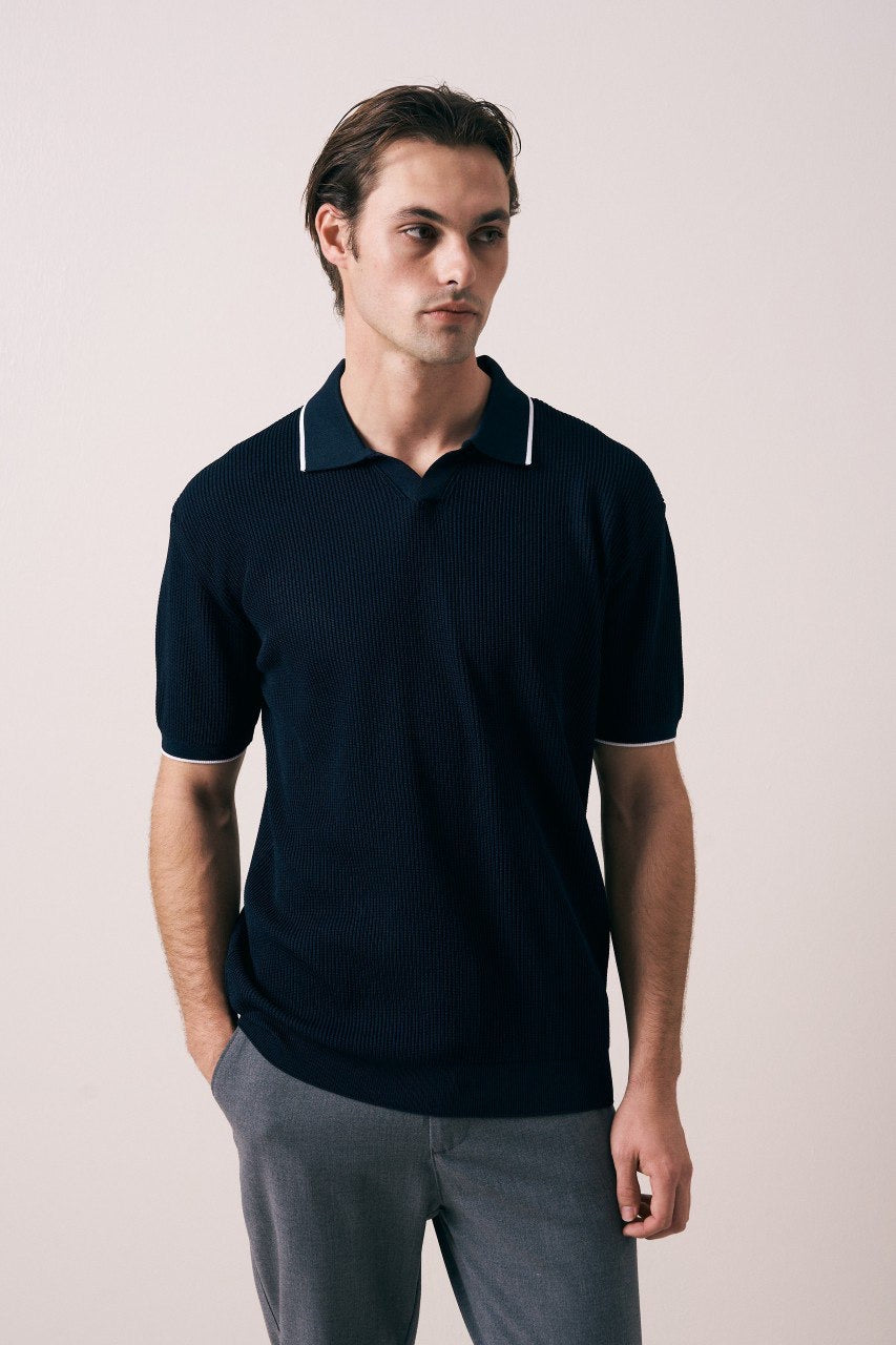 Massimo Collar detail polo shirt in blue