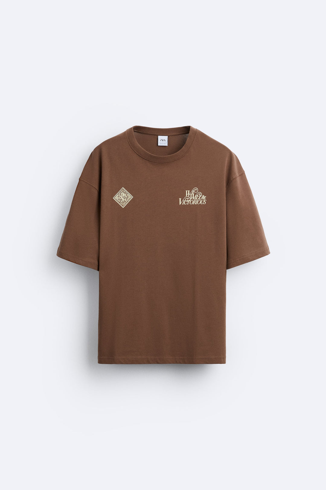 ZARA SLOGAN PRINT T-SHIRT IN BROWN