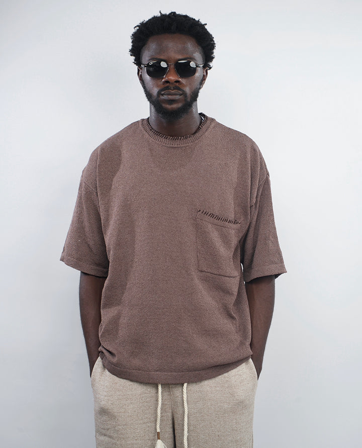 GIESTO knit polo with stitching in brown