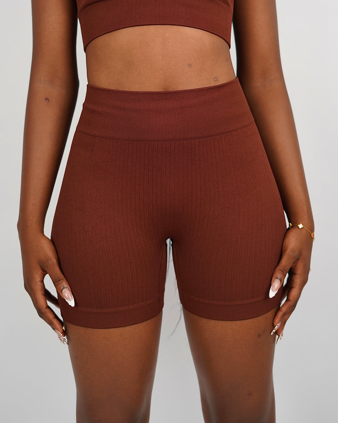 Garm Island Seamless Ribbed Shorts in Brown