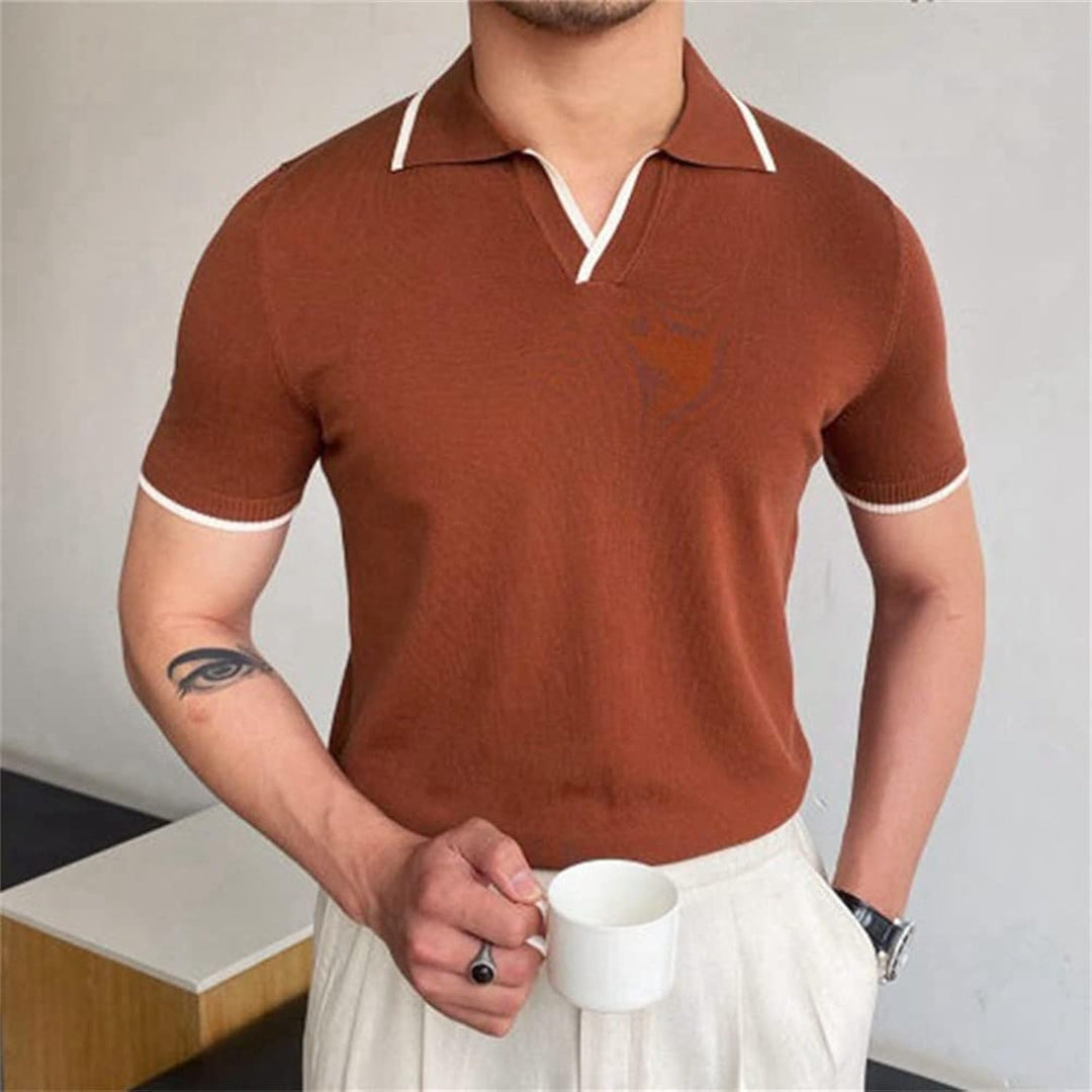 Knitted orange polo shirt with white tipping