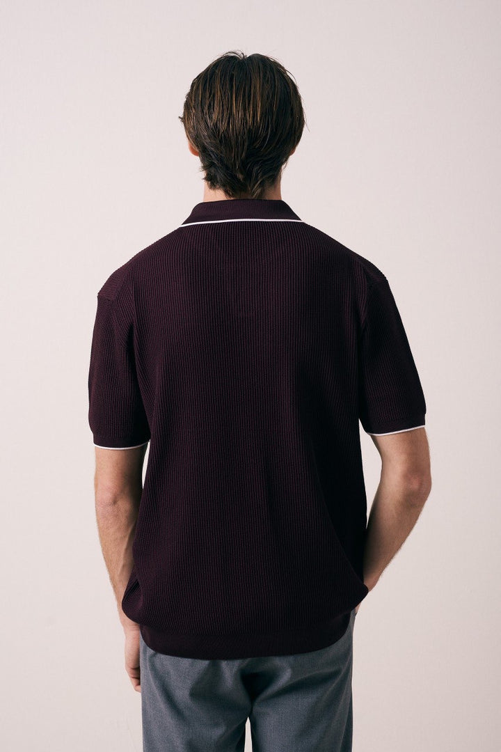 Massimo Collar detail polo shirt in burgundy
