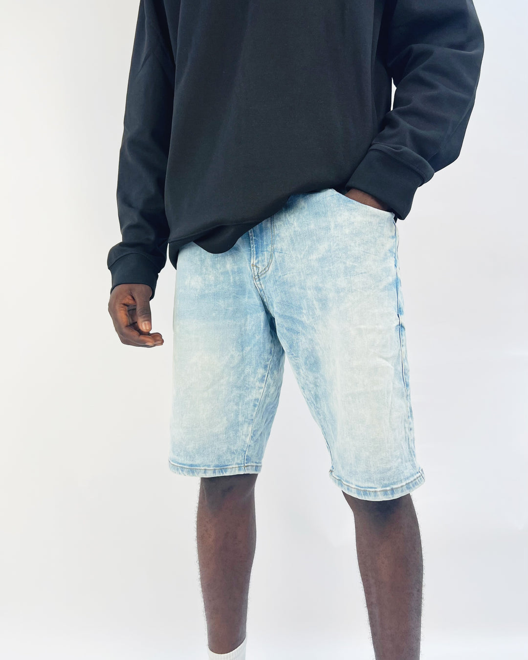 Tom Tailor Marble Washed Denim shorts in blue