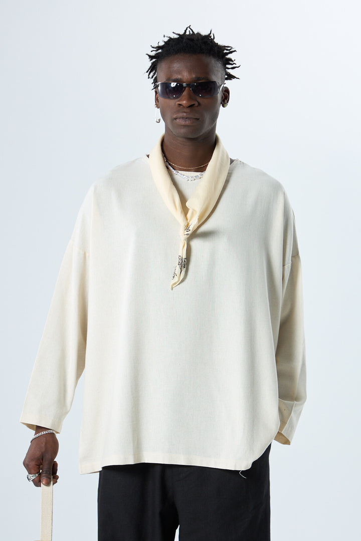 Vamos Oversized Linen Poor Arm T-shirt in off white