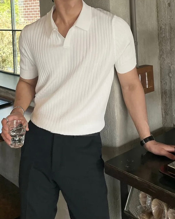 Knit Short Sleeved Slim Fit Polo Shirt White