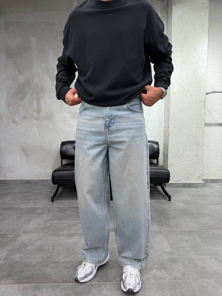 Difransel baggy jeans in stone wash blue