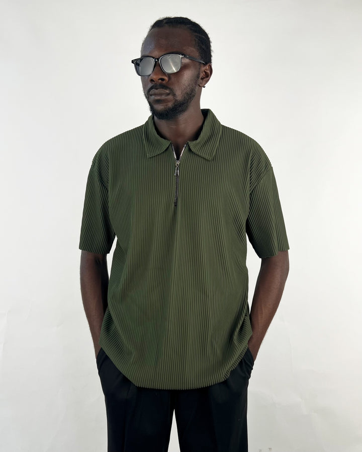 Oversized ribbed polo shirt in green