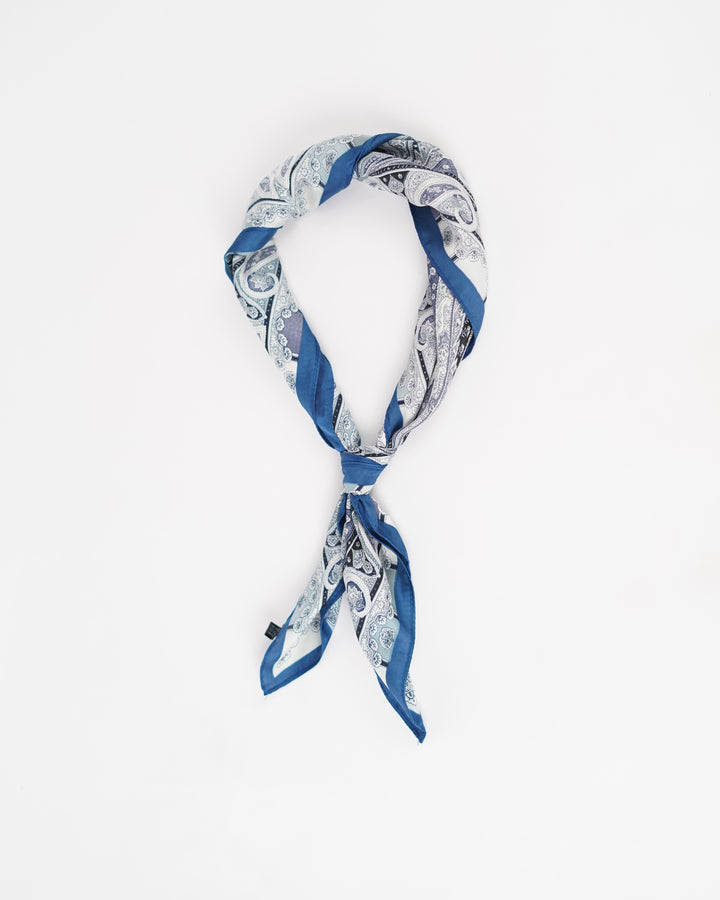 Soft Square Paisley Print Silk Scarf in Blue