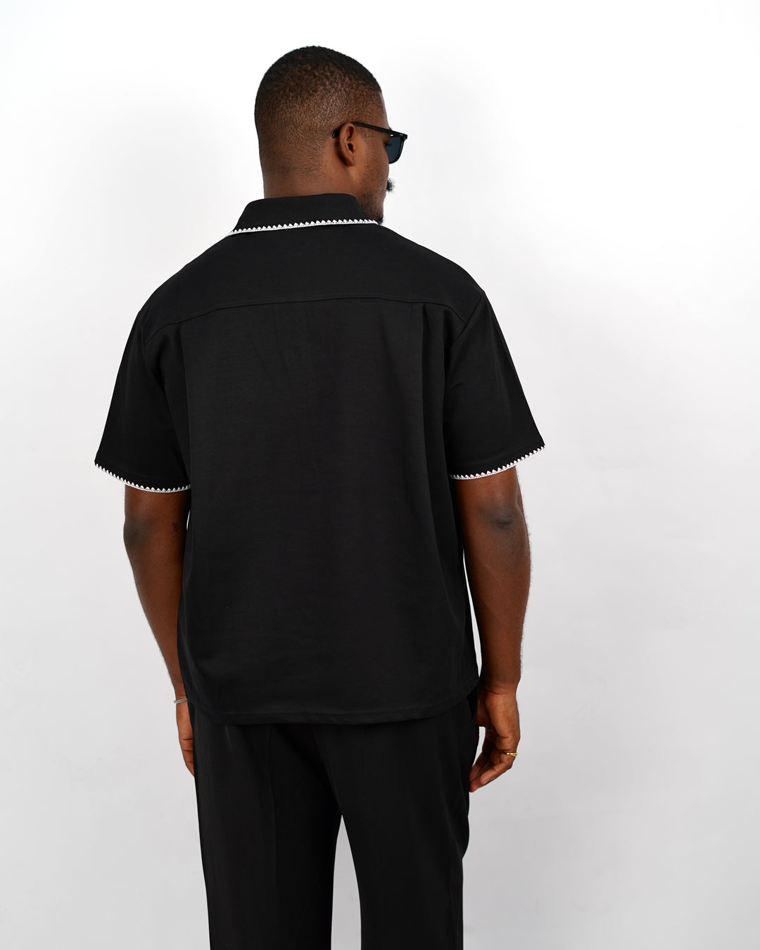 M Studios Polo Shirt with Contrast Stitching in Black