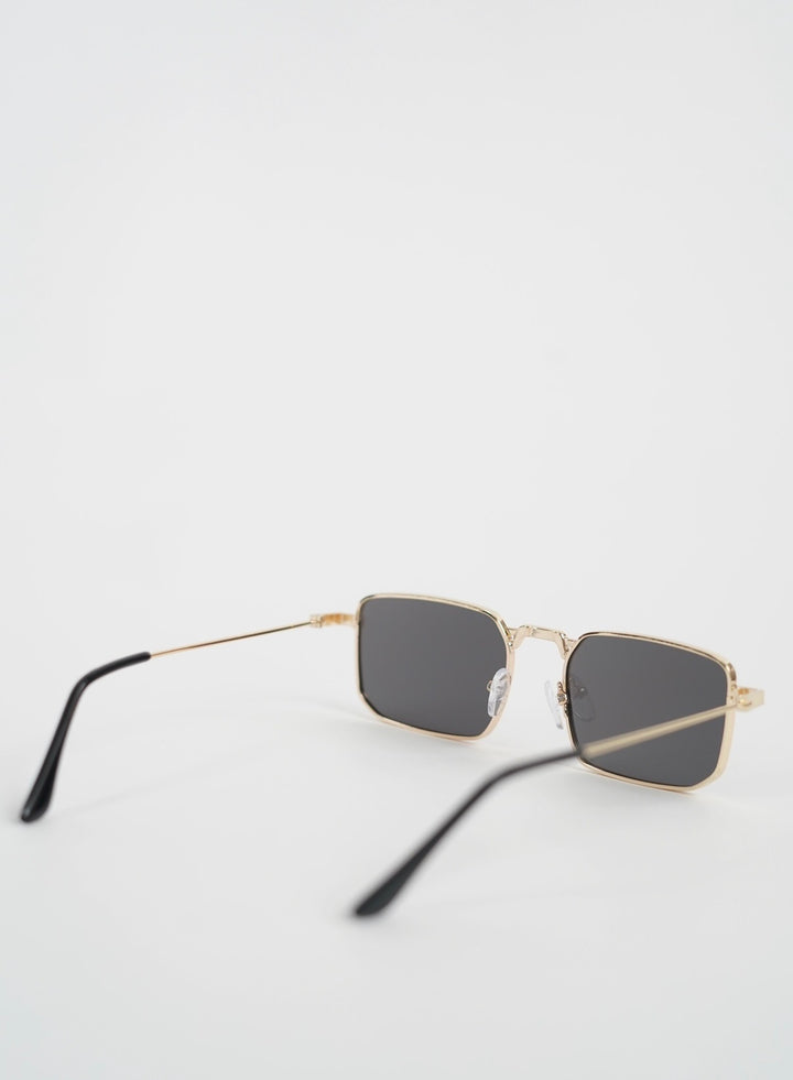 Rectangular gold rim sun glasses in black