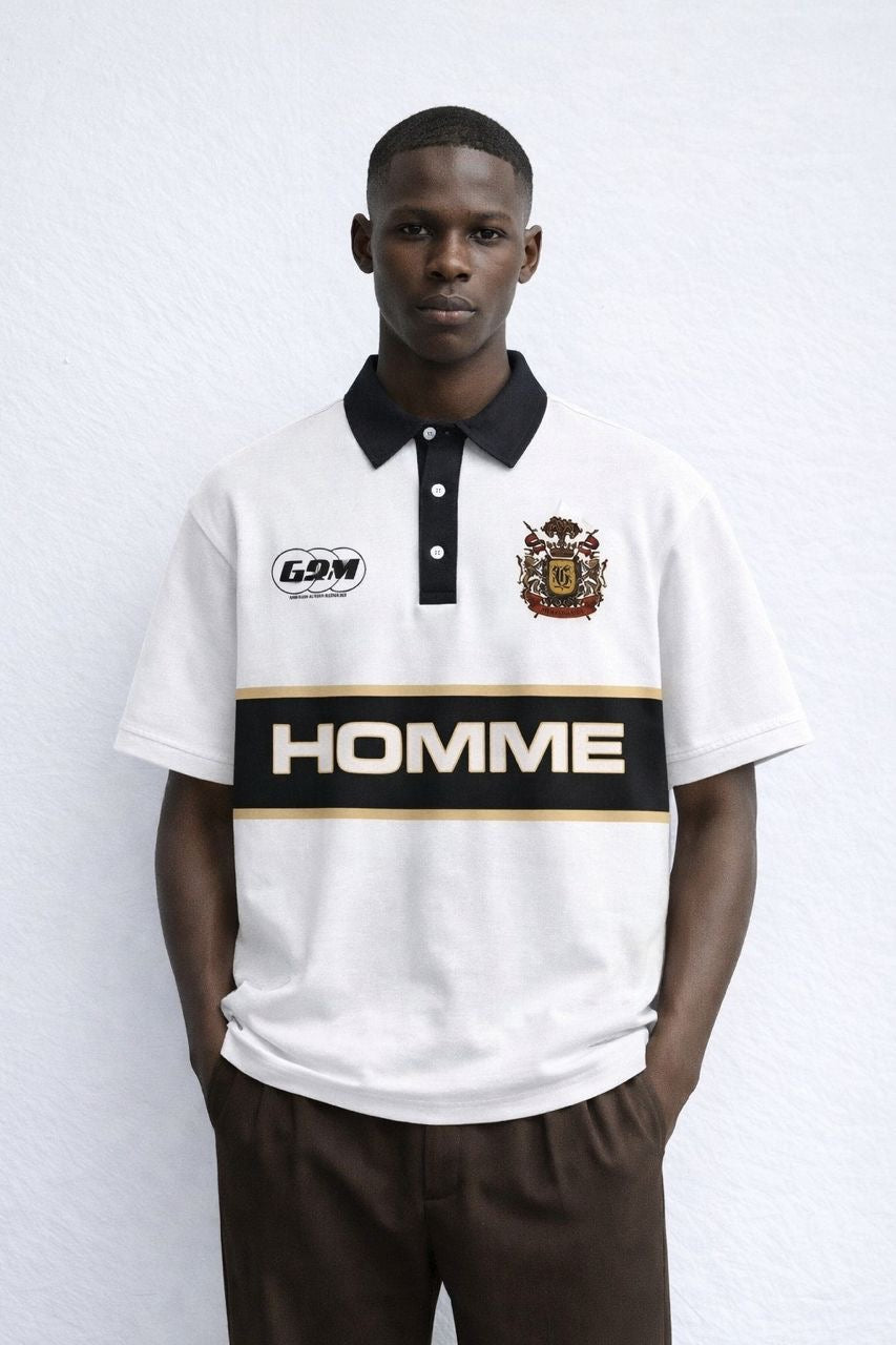 Garm Island Homme Embroidered Rugby Polo T-shirt in White