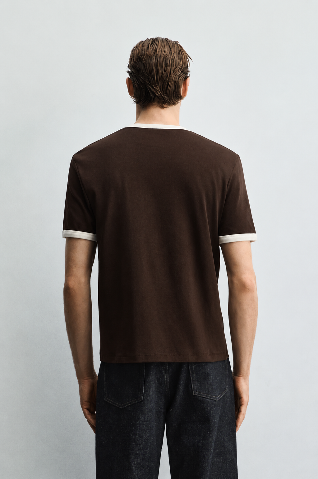 Vamos Contrast Collar Oversized T-shirt in Brown