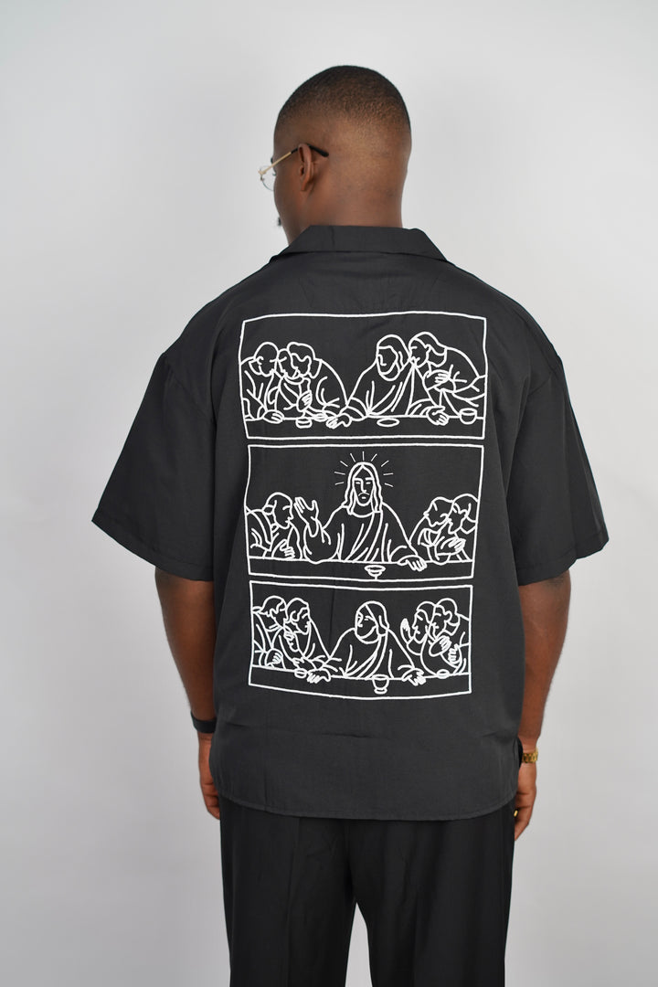 2morrow Last Supper Short Sleeve Revere Shirt in black