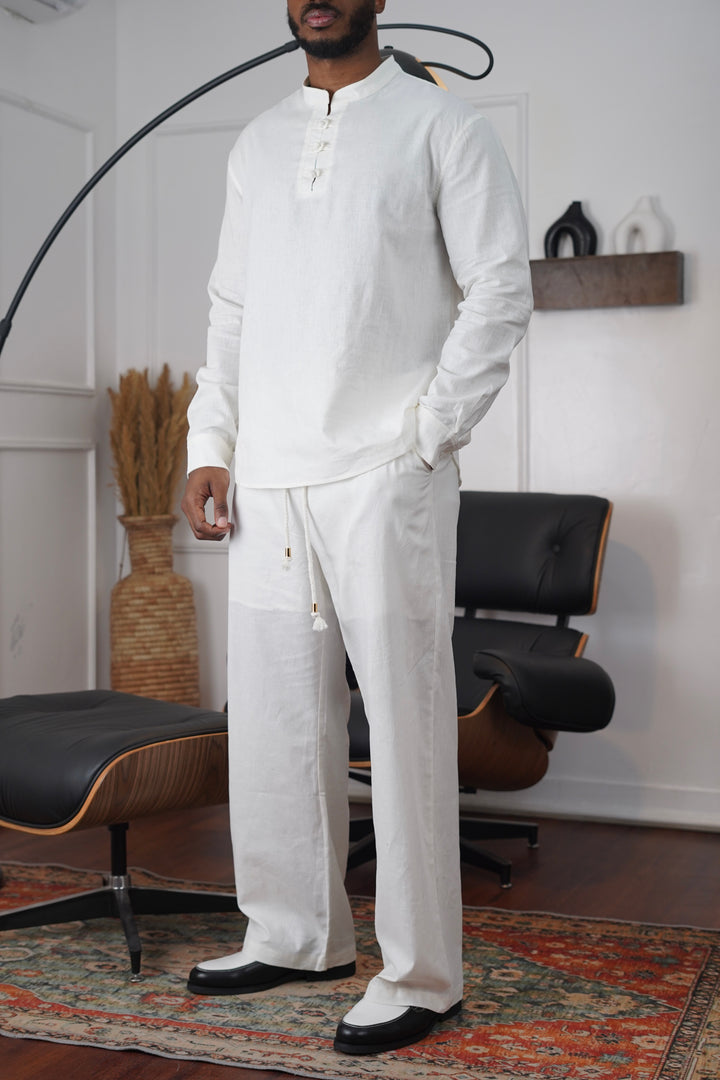 Garm Island Detail Linen Set in White