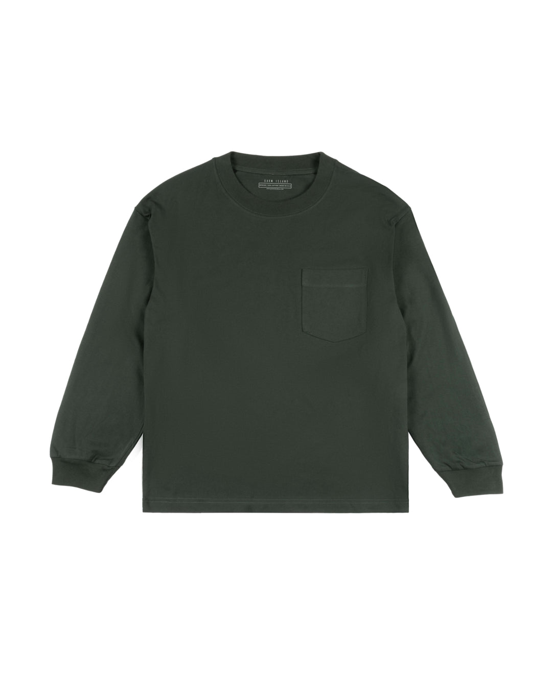 Garm Island Cotton Crew Neck Longsleeve in Forest Green