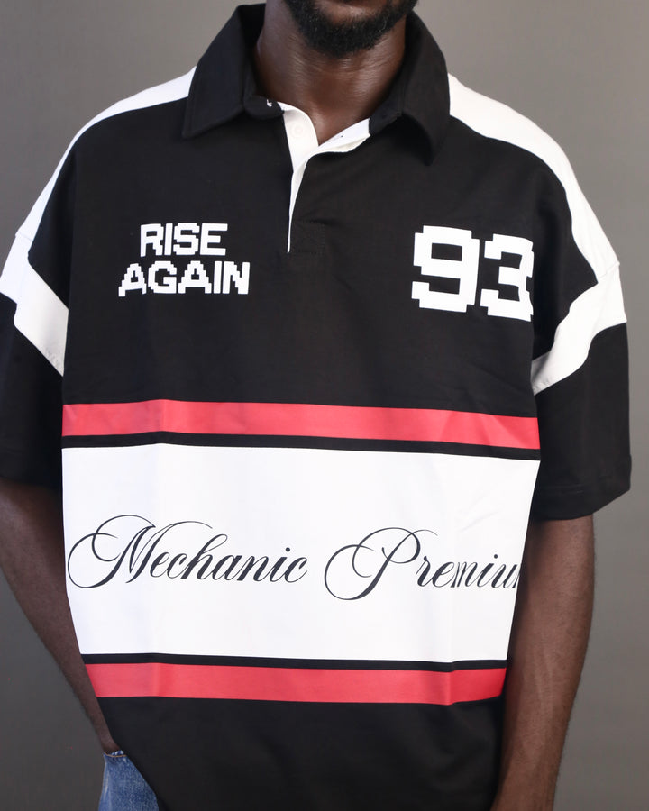 Mechanic Rise Again Pixel Rugby Polo Shirt in Black