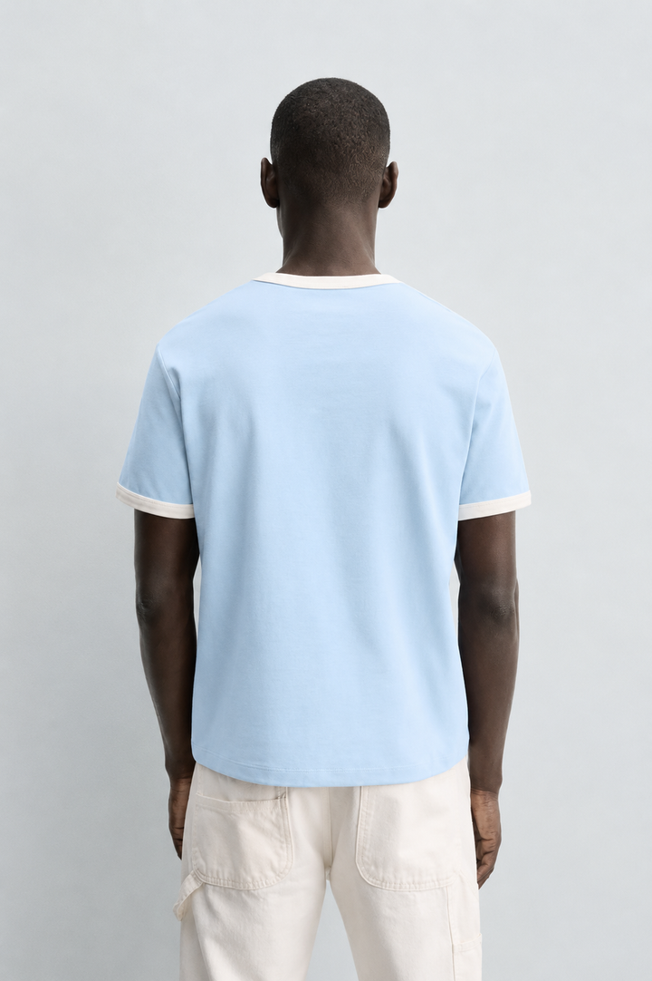 Vamos Contrast Collar Oversized T-shirt in Baby Blue