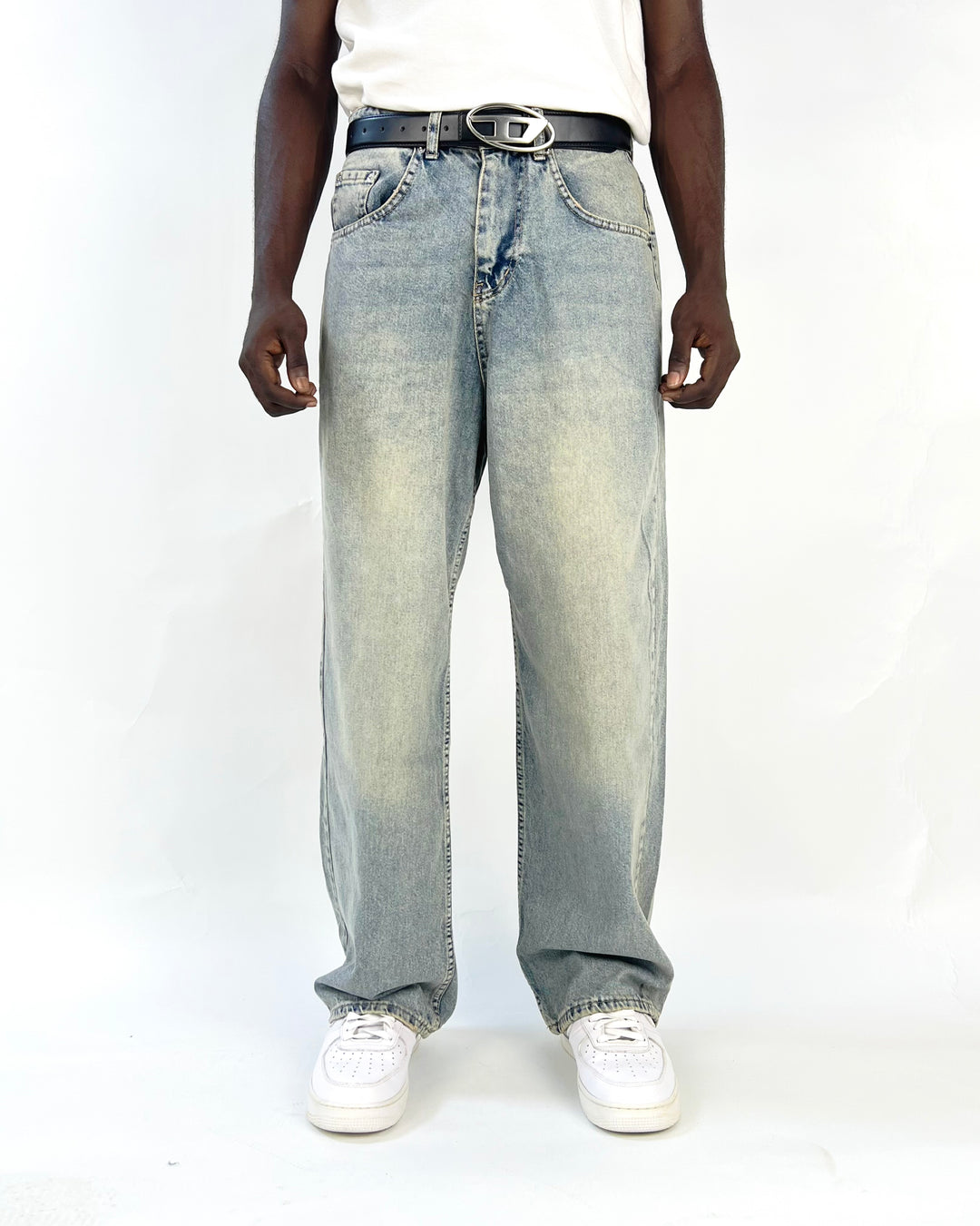 GIESTO acid wash oversized jeans in light blue