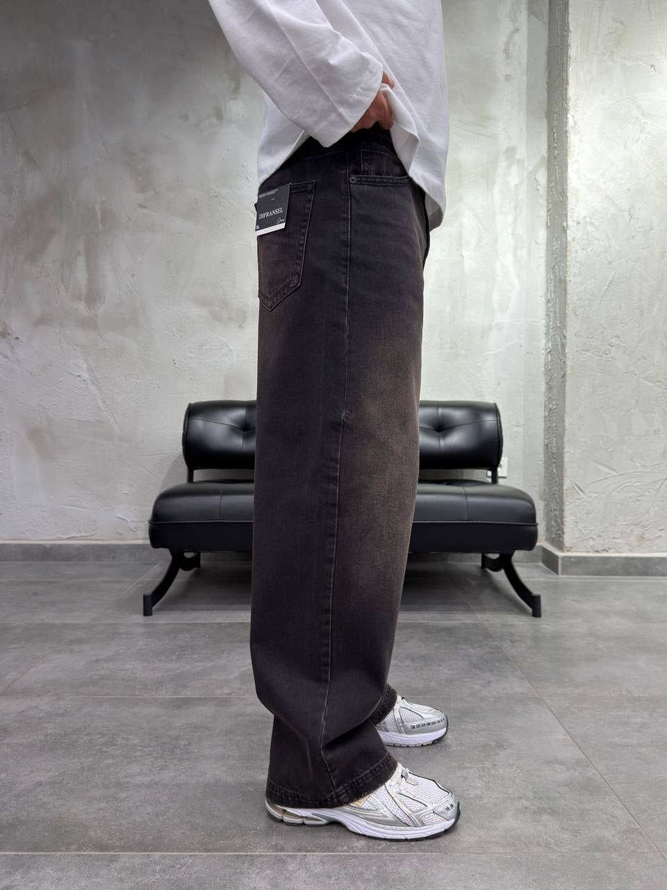 Difransel baggy jeans in stone wash black
