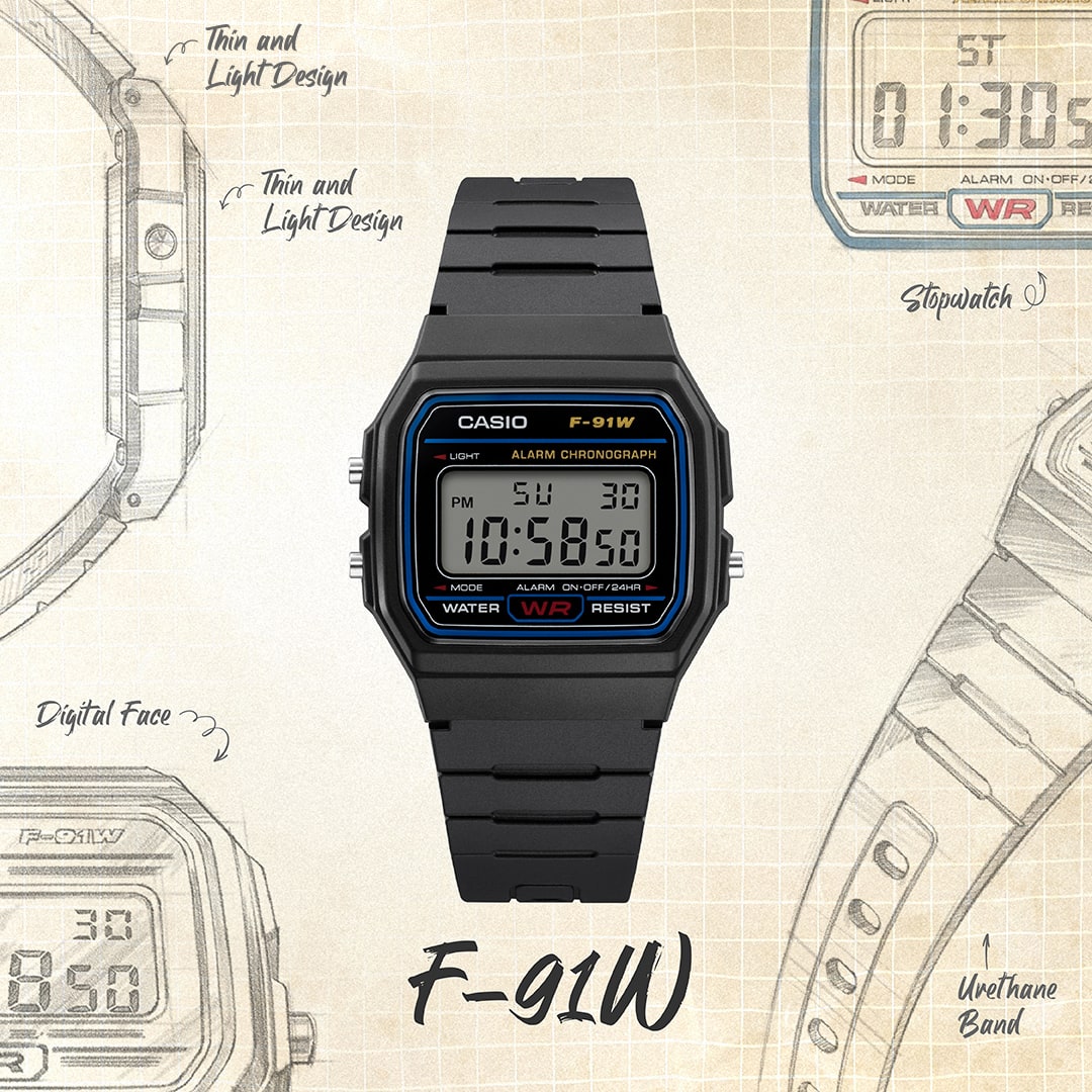 Casio F-91W Classic Resin Strap Digital Waterproof Sport Watch- Black