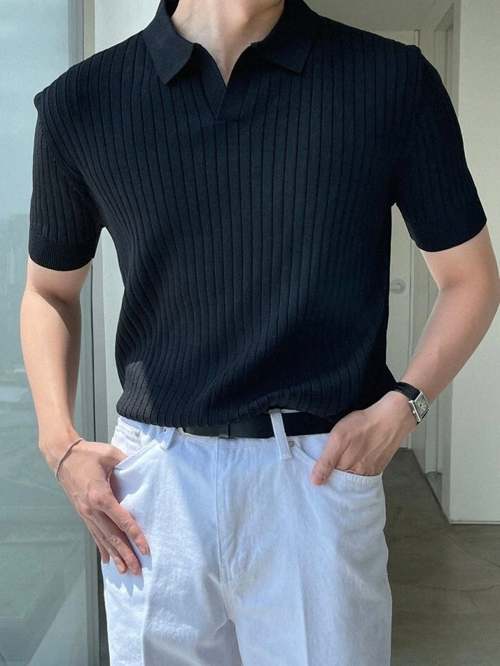 Knit Short Sleeved Slim Fit Polo Shirt black