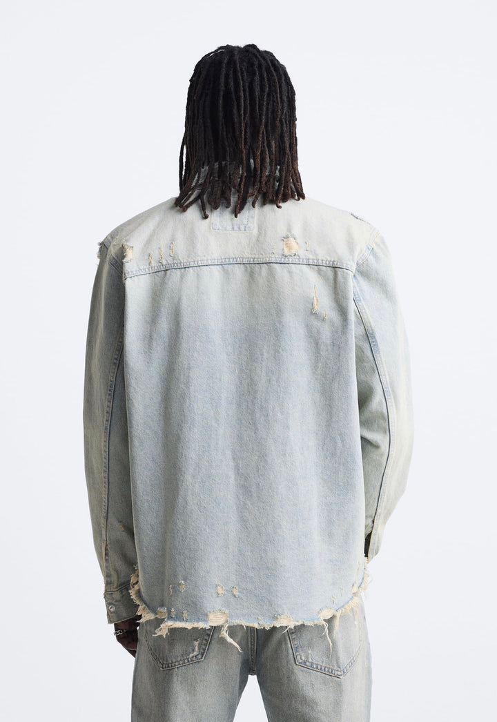 ZARA OVERDYED DENIM OVERSHIRT LIGHT BLUE