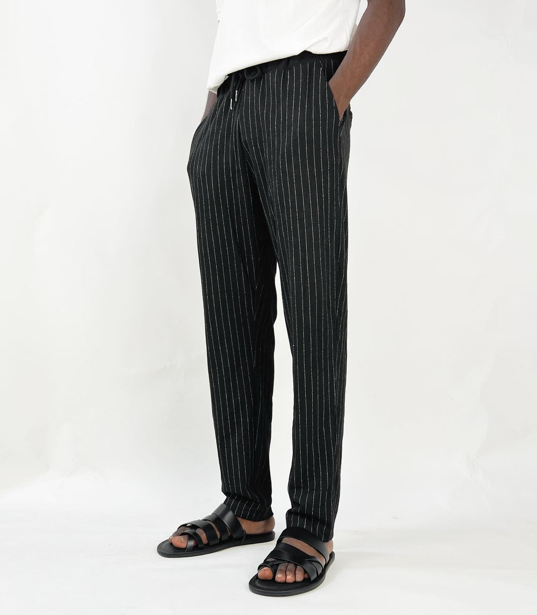 Royal Class Pinstripe Jogger Trousers in black