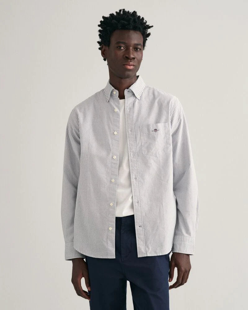 GANT Regular Fit Banker Stripe Classic Oxford Shirt in Grey