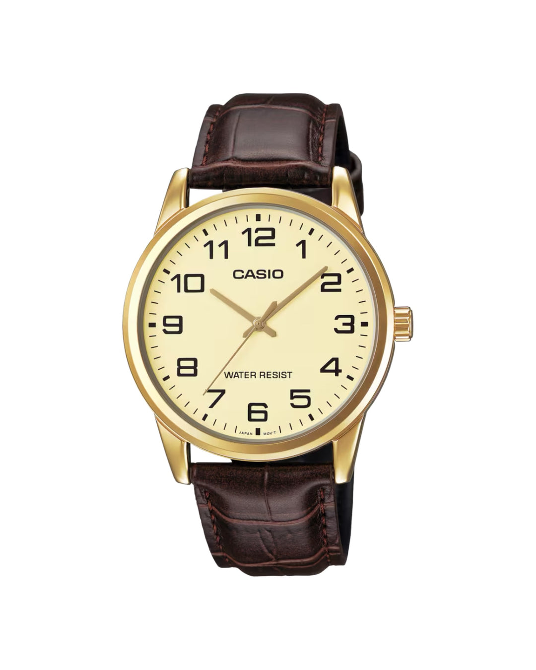 Casio MTP- V001 GL-9B leather strap watch in gold