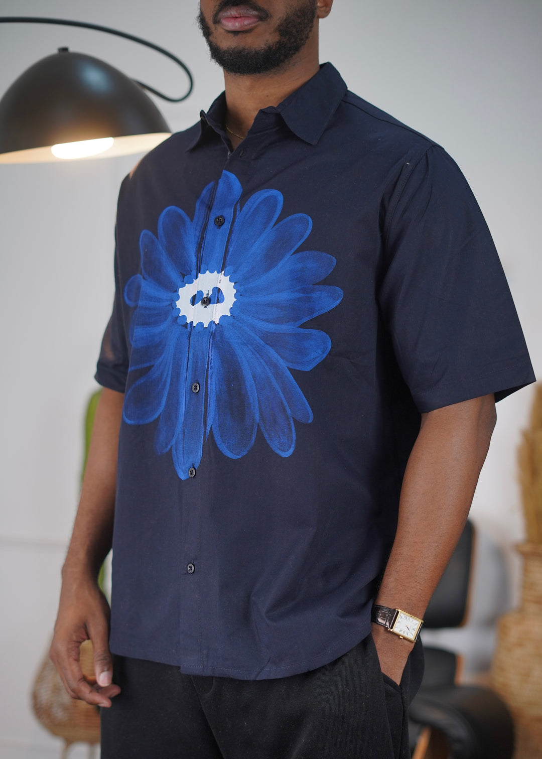 OpenJns Floral Detail Shirt in Navy blue
