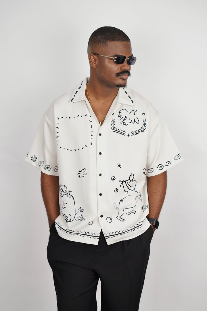 2morrow Abstract Print Revere Shirt in White
