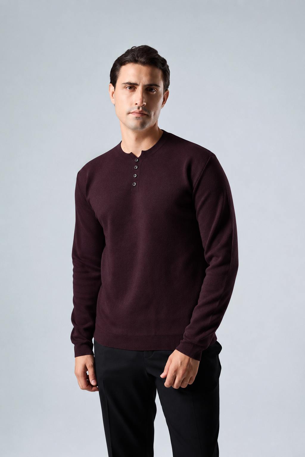 Massimo long sleeve Henley shirt in plum