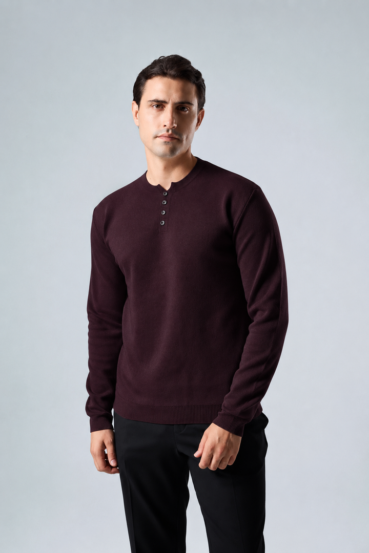 Massimo long sleeve Henley shirt in plum