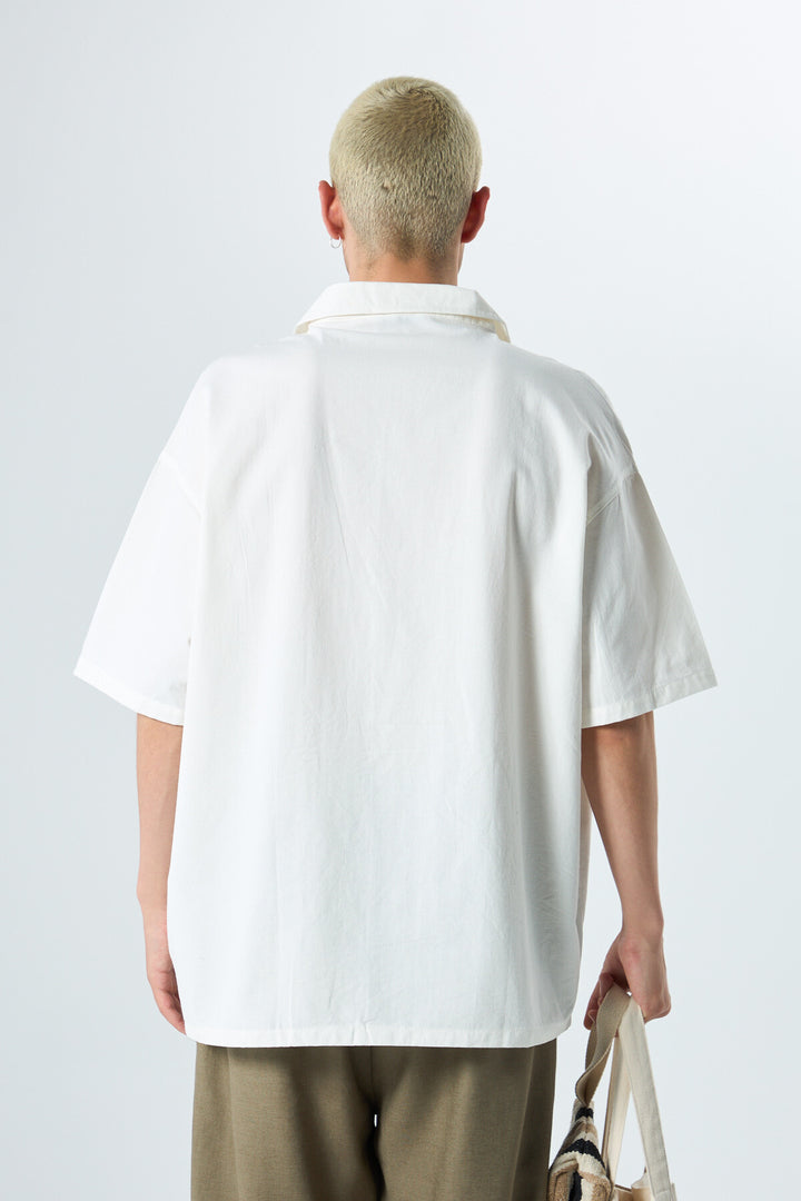 VAMOS FLORAL EMBROIDERED SHIRT IN ECRU