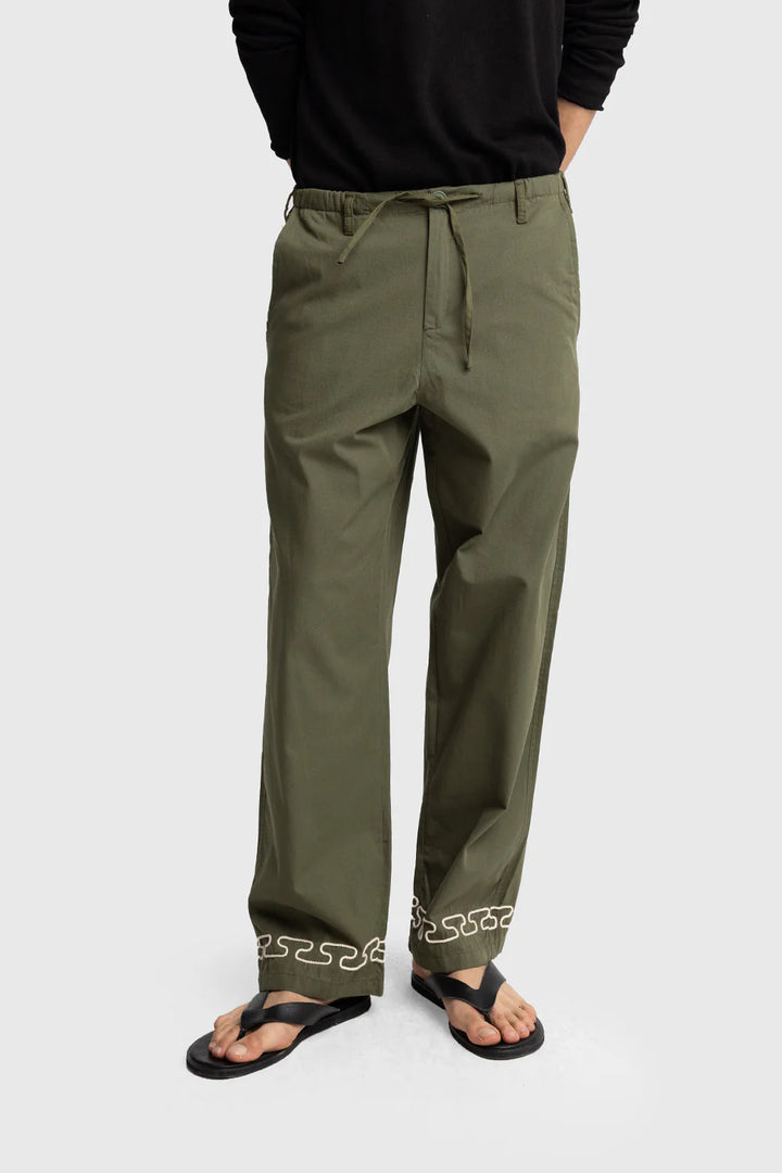 Giesto Poplin Pants with Embroidery Details in Green