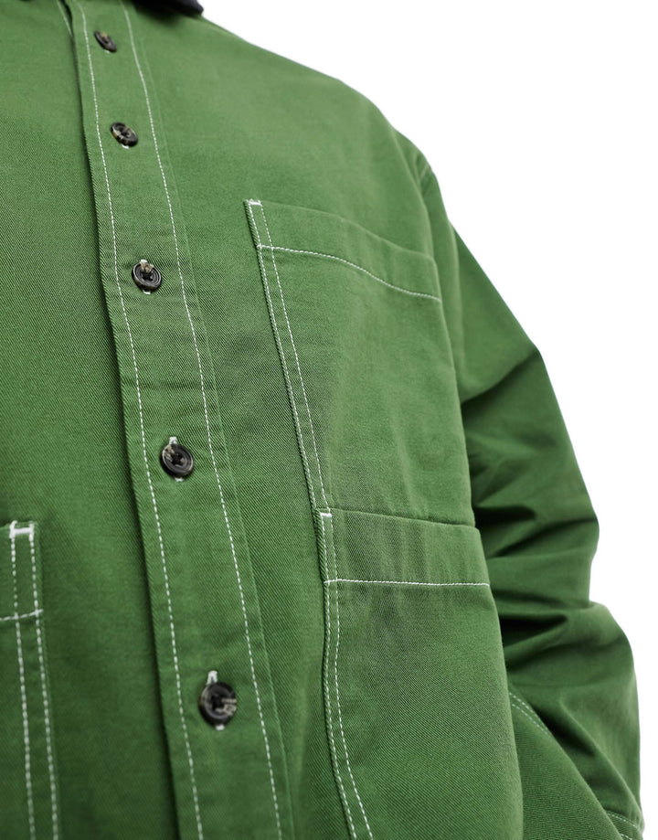 ASOS design overshirt with cord collar in green