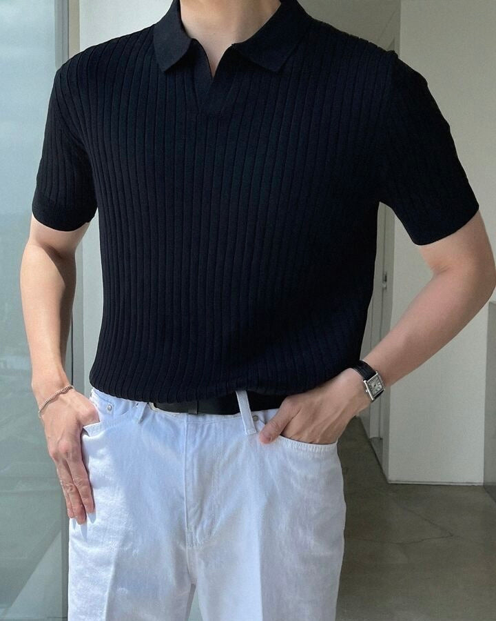 Knit Short Sleeved Slim Fit Polo Shirt black