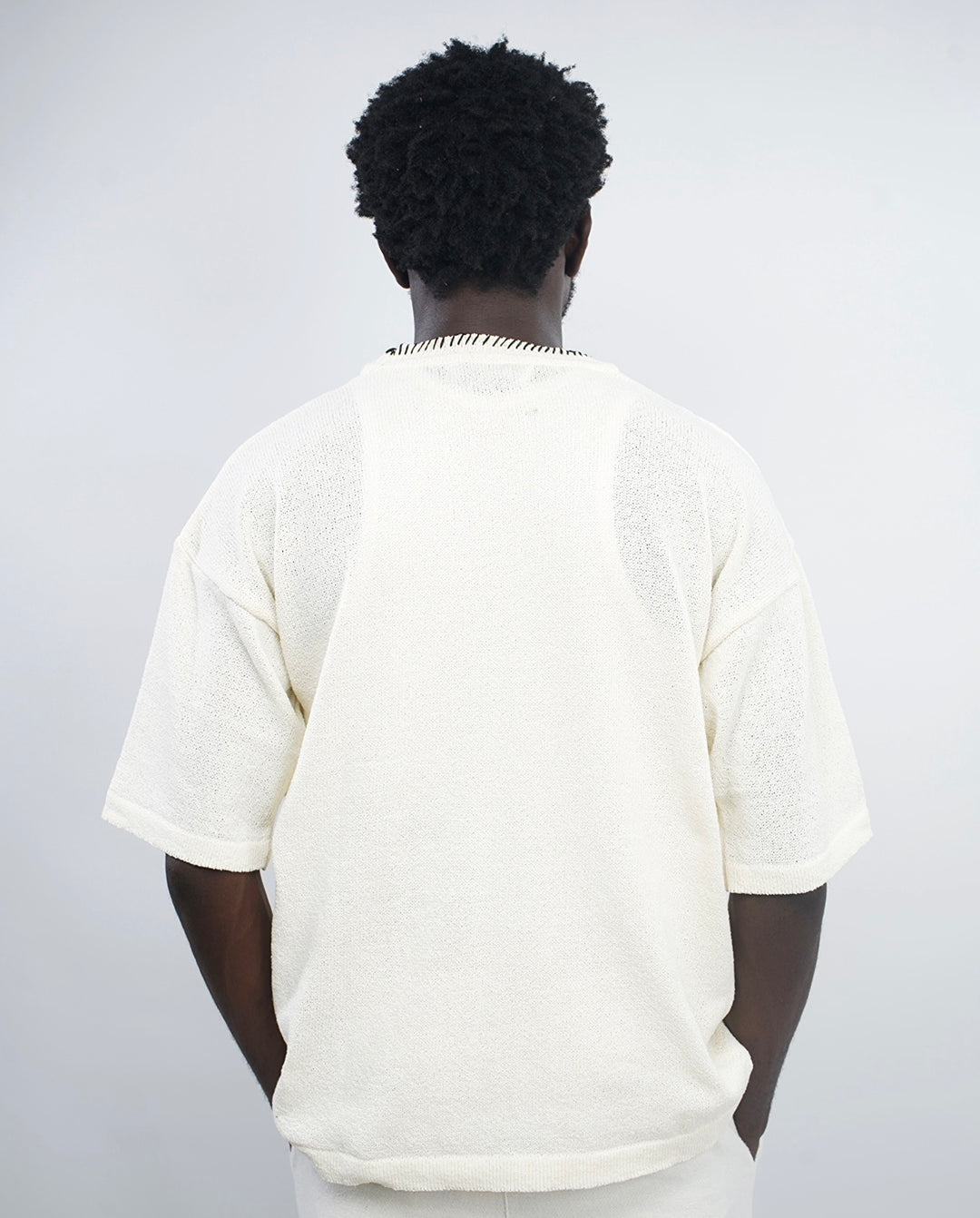 GIESTO knit polo with stitching in off white